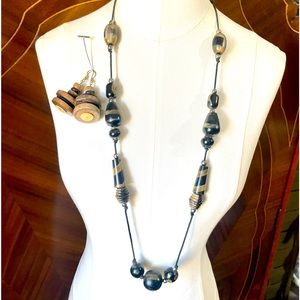 Boho Large Wooden Bead Necklace & Earrings